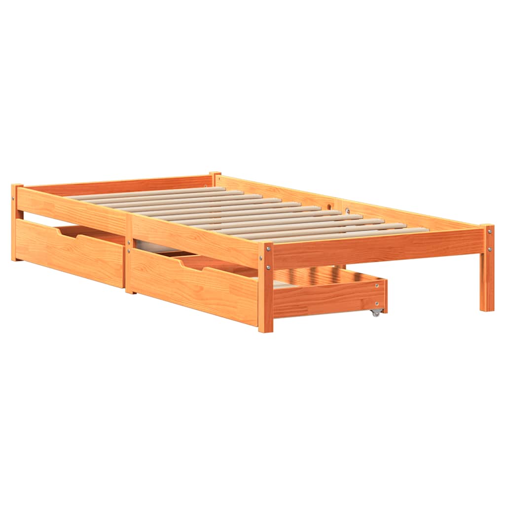 Vidaxl Bed Frame Without Mattress, Waxed Brown, 90X200 Cm, Solid Pine