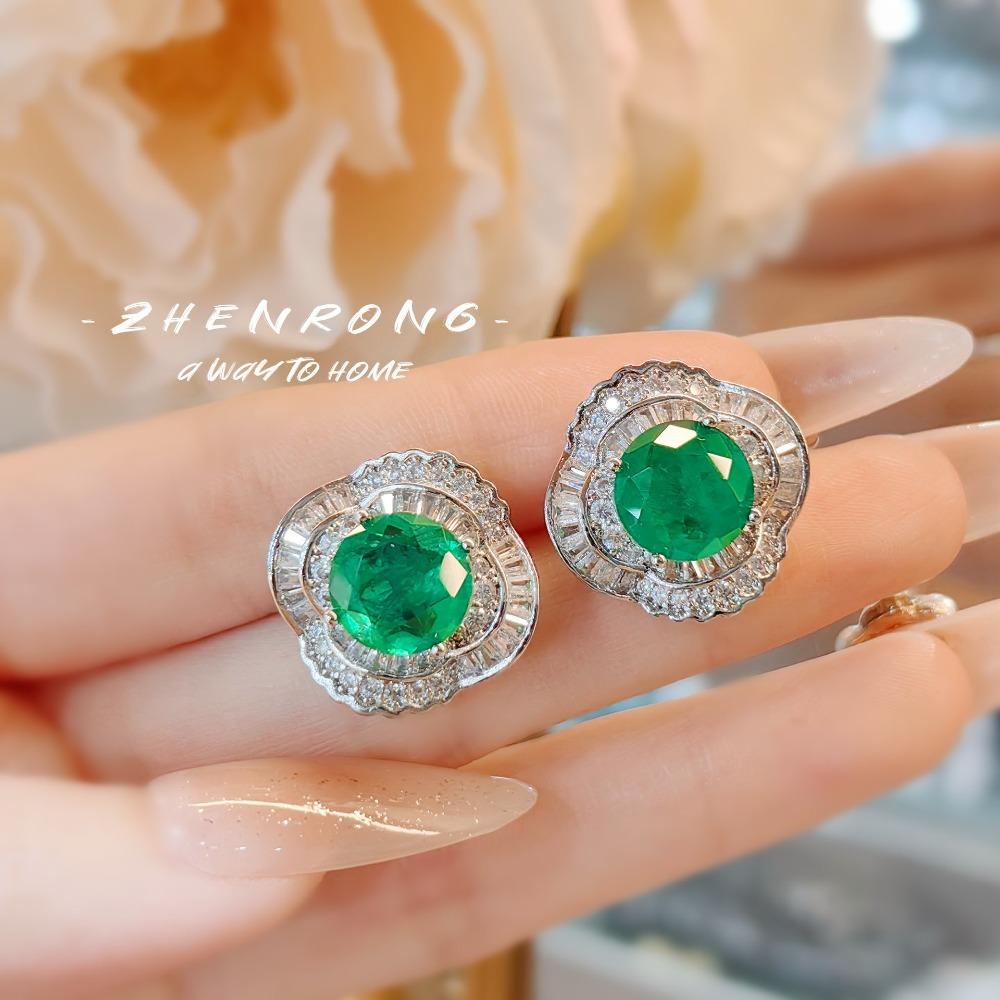 Elegant Women Jewelry Set Emerald Necklace Cubic Zirconia Earrings Ring Pendant High Quality Simulated Gemstone Gift