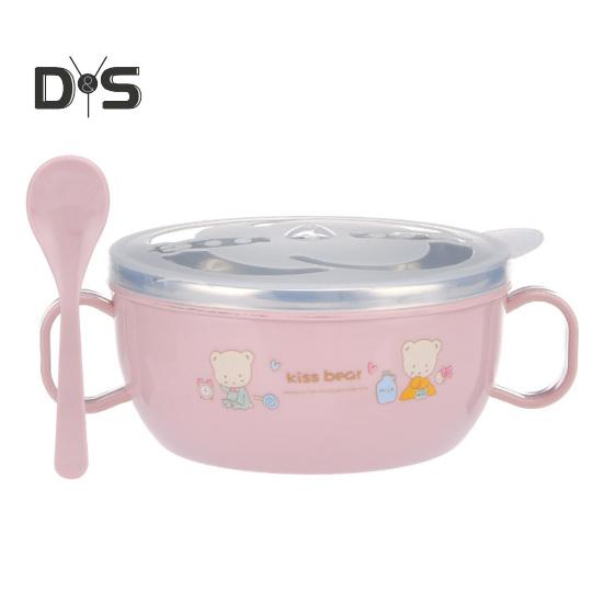 

Детская тренировочная миска, устойчивая к падениям, устойчивая к высоким температурам, с крышкой, легко моется, с двумя ручками, пылезащитная, из нержавеющей стали, детская миска с рисунком розовый