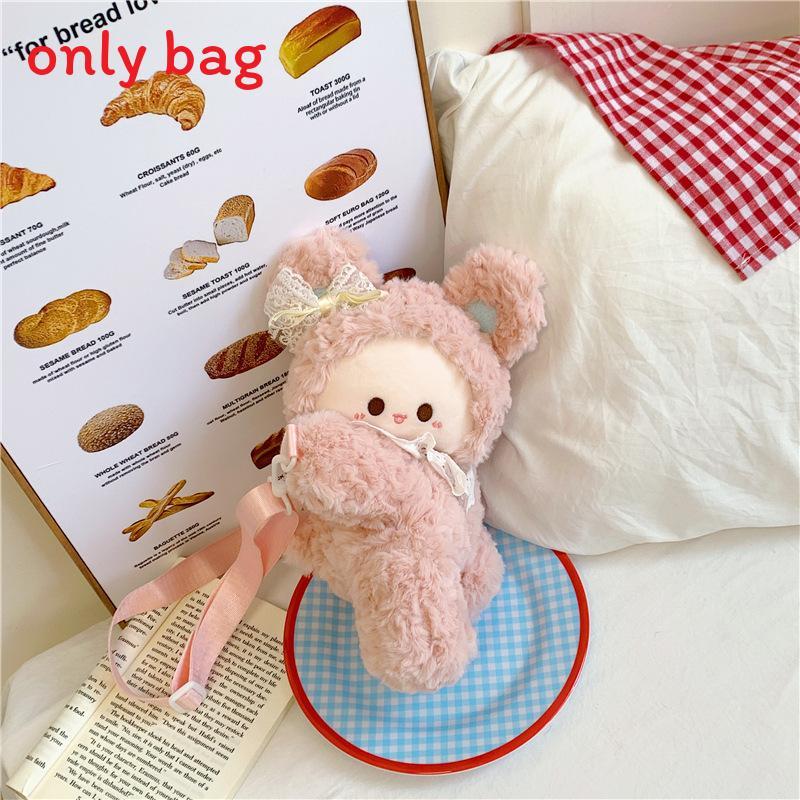 Plush Bunny Eared Sheep Shoulder Bag With Zipper Pocket For Daily Use