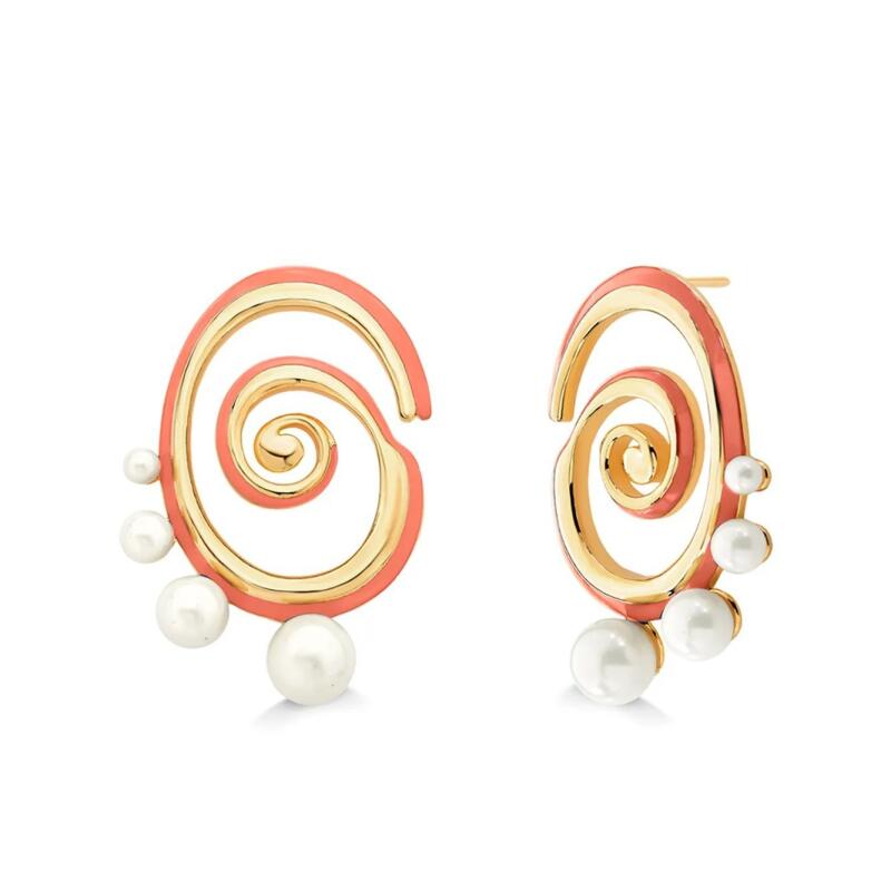 Stainless Steel Geometric Spiral Stud Earrings for Women Ladies Irregular Imitation Pearl Pendant Earrings Holiday Jewelry Gifts