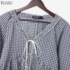 ZANZEA Women Casual V-Neck Plaid Print Loose Long Sleeve Blouse