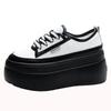 9cm Ku Ekte Lær Nye Høst Sommer Vår Plattform Kiler Vulkanisert Snøring Fritidskvinners Chunky Sneakers Damesko