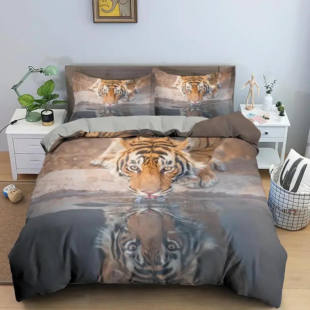 Tiger Wild Theme 3D Duvet Cover Bedding Set Comforter Linen Pillowcases Home Decor Single Double Twin King Queen