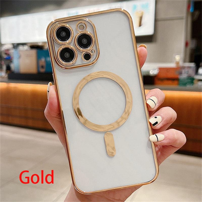Luxury Plating Clear Magnetic For Magsafe Wireless Charge Case For iPhone 11 13 12 14 Pro Max Soft Silicone Cover