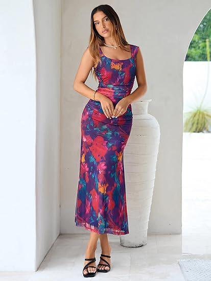 New European and American Sexy Floral Suspender Dress Women's Summer Seaside Vacation Atmosphere Backless Beach Dress