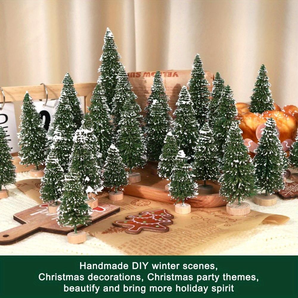 25pcs Mini Christmas Trees Artificial Christmas Tree Bottle Brush Trees with Wooden Base for Christmas Decor Party Home Table Craft Decorations