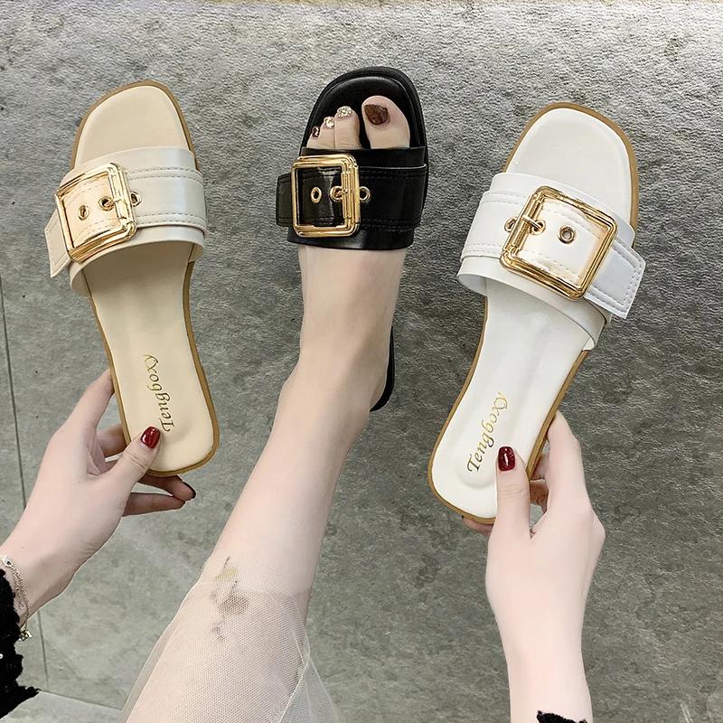 Fashion 2024 Women Open Toe Wear-resistant Office Flat Slippers Summer Anti-slip Lightweight Beach Sandals Slides Women Shoes for Women