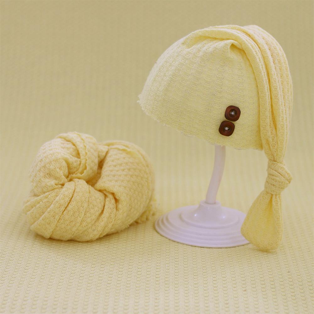 

New Children s Photography Clothing, Baby Photography Wrapped in Yarn, Baby Long Tail Knitted Bird Grid Hat Wrapped in Fabric 0-1 month світло-жовтого кольору