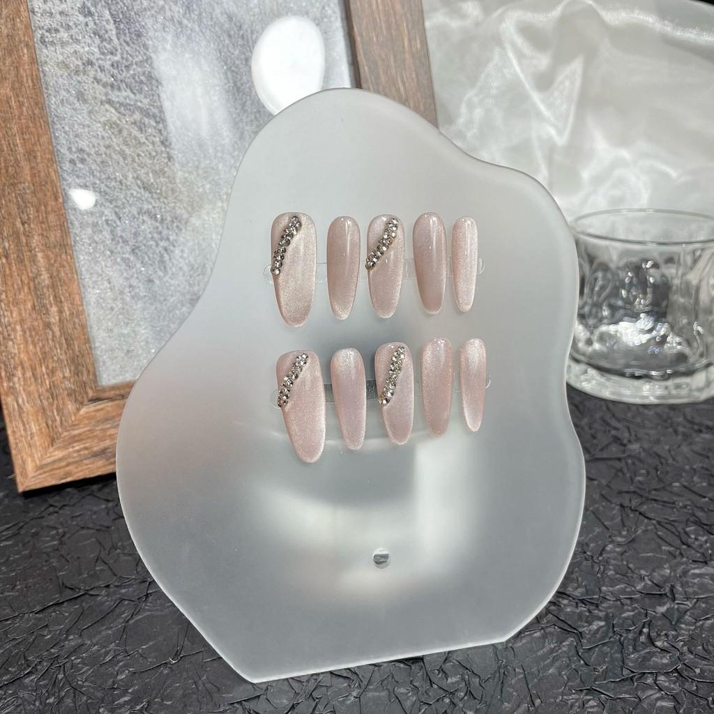 HANDMADE Artificial Nail Long Oval Cat Eye Gradient Phototherapy Nails Fake Nails Reusable and Removable Nails