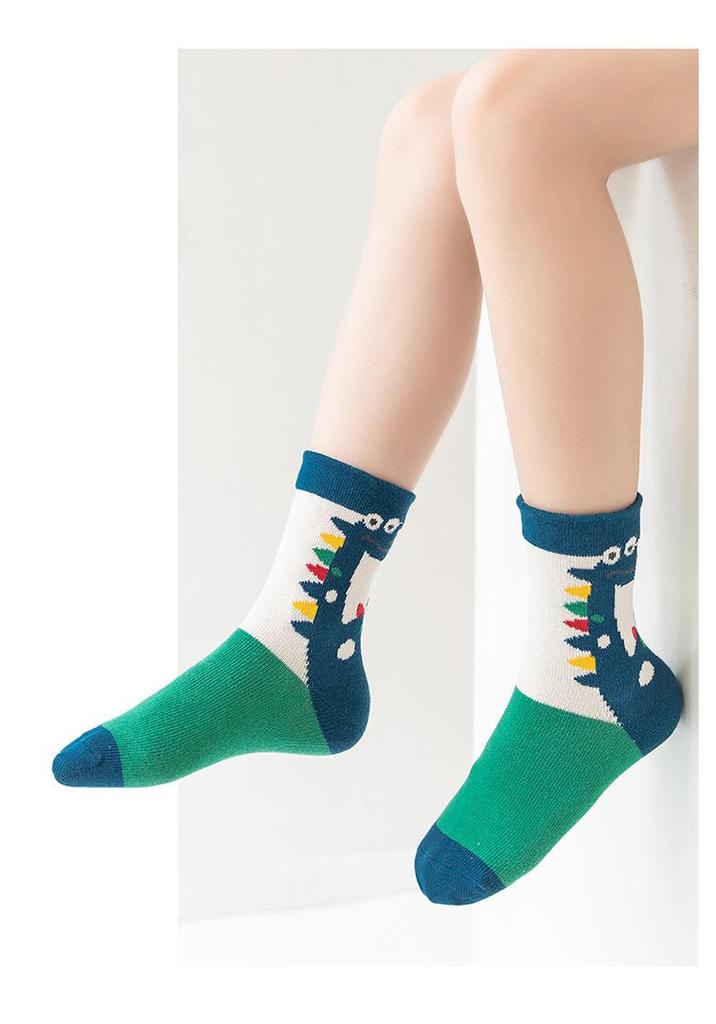 Boys' Cartoon Dinosaur Pure Cotton Mid-Calf Socks, Spring/Autumn, A-Class, for Babies and Children.