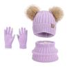 Children's hats Outdoor warm three-piece set Boys and girls fleece ear protector pullover hat Cute hairball knitted wool hat