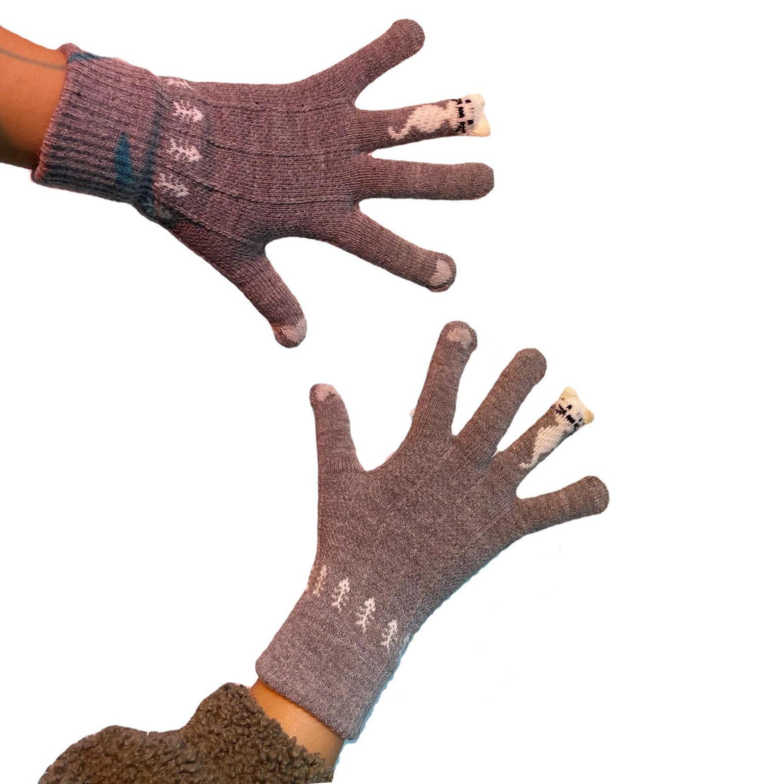 

Привлекательные мультяшные кошачьи перчатки с пальцами для сенсорного экрана Мягкие и эластичные короткие перчатки для студентов, девочек, для повседневной носки серый