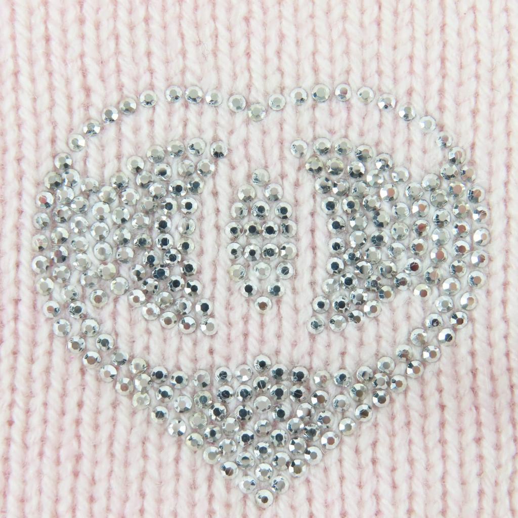 Pristine CHANEL Knit cap COCO Mark Heart Rhinestone pink cashmere Women Used