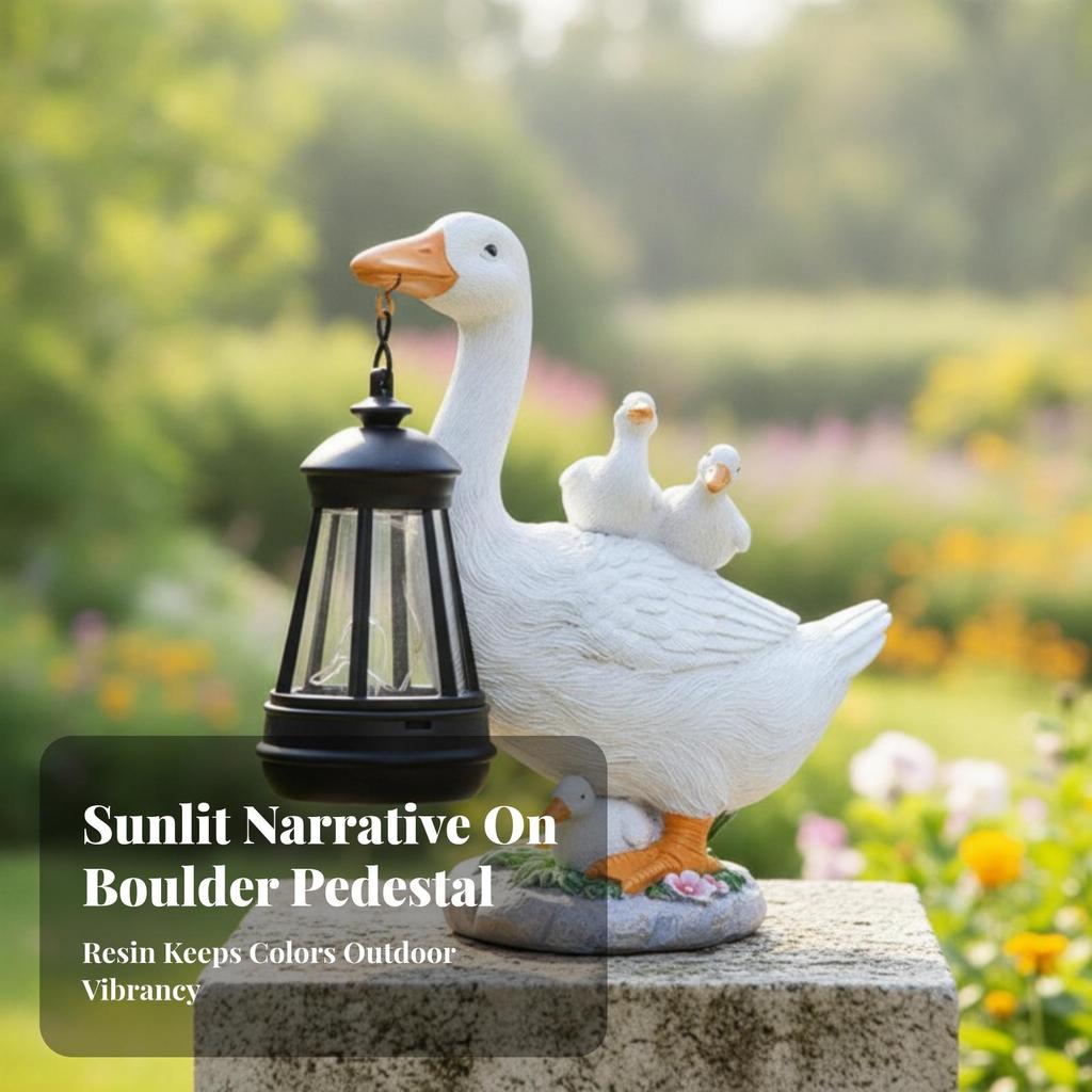 Duck Garden Ornament with Lantern Charming for Flowerbed