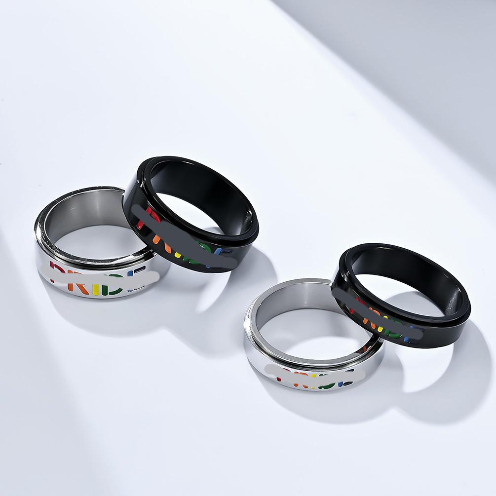 

A Niche Neutral Style Rainbow Flag Titanium Steel Rotating Ring 12#