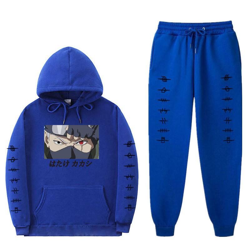Anime Naruto Kakashi Sharingan Hooded Fleece-lined Unisex Sweatshirt Set Winter Casual Wear