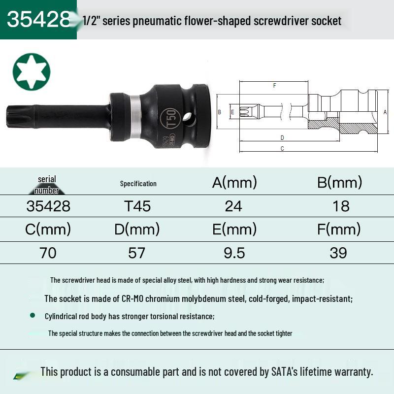 Sata Hex Flower Pneumatic Socket Wrench Kit with Strong Magnetic Drill Bit