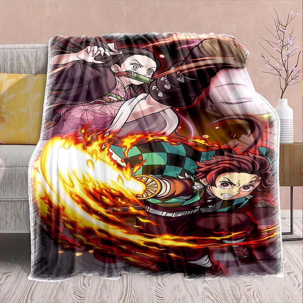 Demon Slayer Anime Flannel Blanket - Soft Warm Perfect for Sofa, Bedding Camping Travel Office Home Decor -QJY