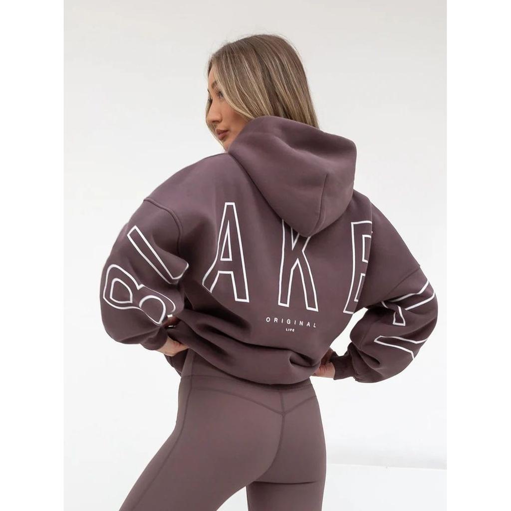 Women Sweatshirts Black Hooded Pullover Big Letter Print Loose Fit New Comfortable Casual Streetwear Minimalist Style Daily Wear