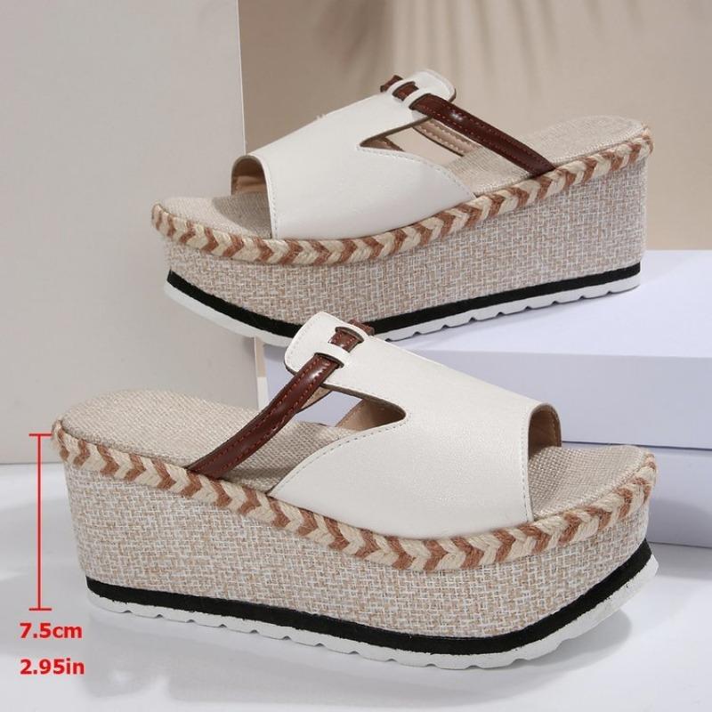 Large-sized Shoes Thick-soled Height-increasing Slippers Casual Wedge Heels and Slippers