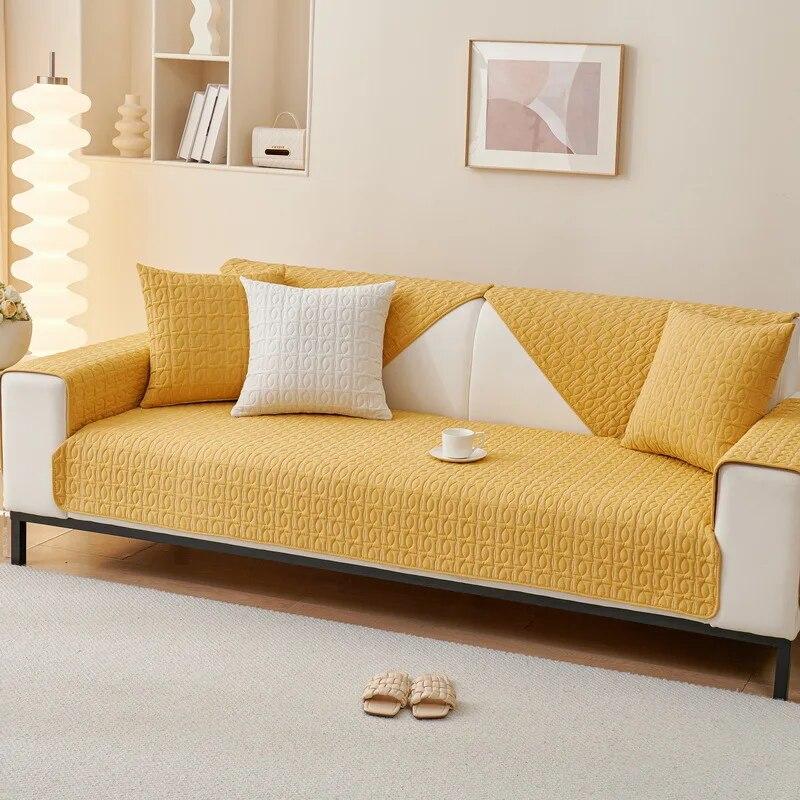 New Korean Little Fresh Sofa Mat Four Season Pure Cotton Anti Slip Cushion Winter Solid Color Fabric Art Sofa Cover Back Cushion