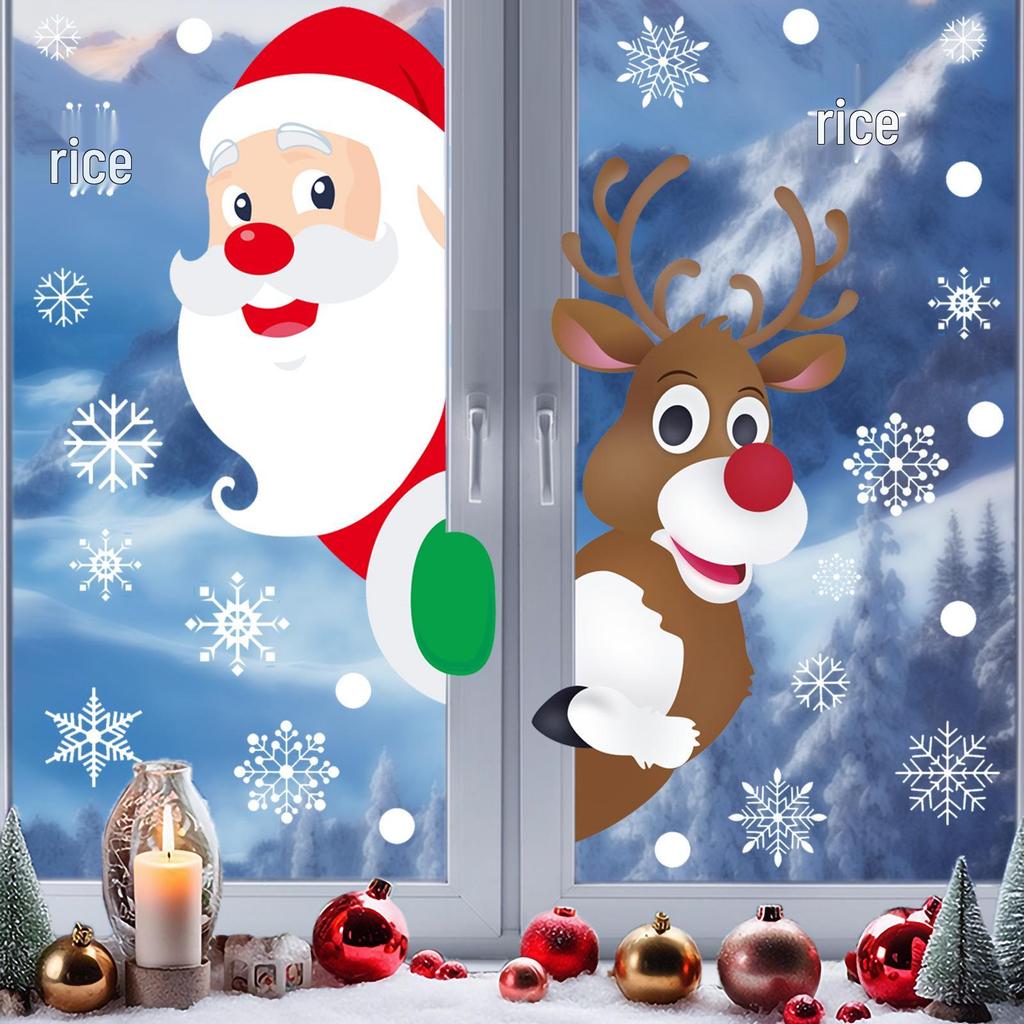 Weihnachtsmann, Schneemann, Rentier & Schneeflocke Elektrostatische Fensteraufkleber
