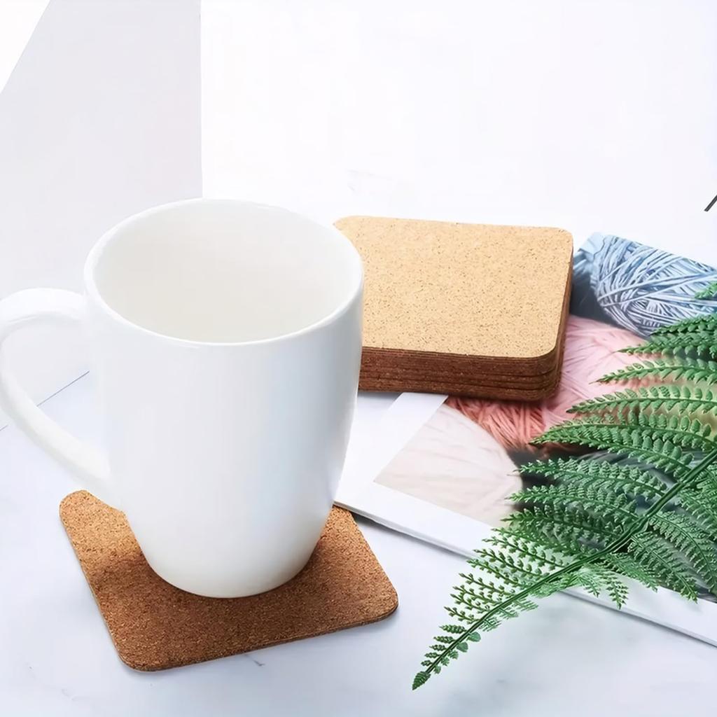 DELUXEFOX Cork Coasters, Wooden Coasters (8-Pack), RoundSquare, 100mm Diameter, 5mm Thick, Coffee Table Coasters, Drink Coasters, Heat-Resistant,