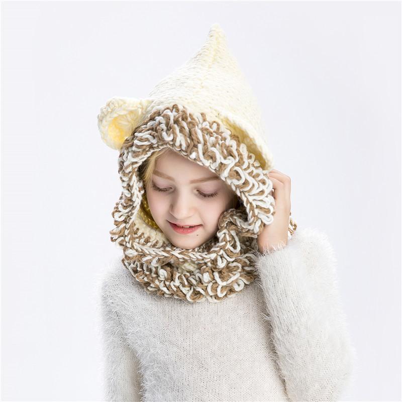 

2020 осень и зима новая детская шерстяная шапка мультяшный животный медведь шапка с бахромой вязаный шарф для сохранения тепла зимой average size for children грязно-белый