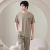 Men's Summer Cotton Pajama Set: Short Sleeve Top & Long Pants, Loose Fit, Outdoor & Home Wear