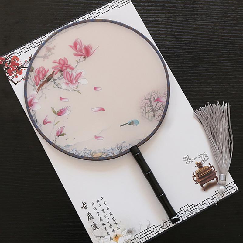 Ancient-Style Semi-Transparent Silk Round Dance Fan for Women's Hanfu
