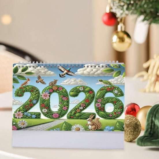 DIY Rhinestone Art Painting Desk Calendar Kit 12-Month Home Office Planner 2026 Practical Sparkling Rhinestone Craft Calendar