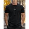 European Size Plus Size Print Men'S Summer Casual T-Shirt Featuring a Letter Design, Round Neck, Short Sleeves, Slight Stretch, Knitted Fabric