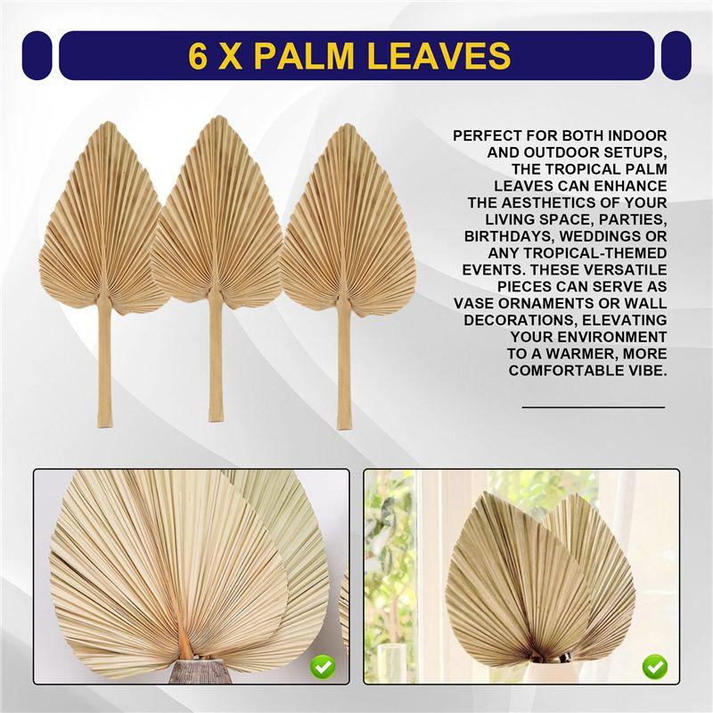 Versatile 6PCS Dried Palm Leaves Natural Dried Palm Fans,Large Palm Spear For Boho Wedding Decor,Tropical Palm Leaves Decoration
