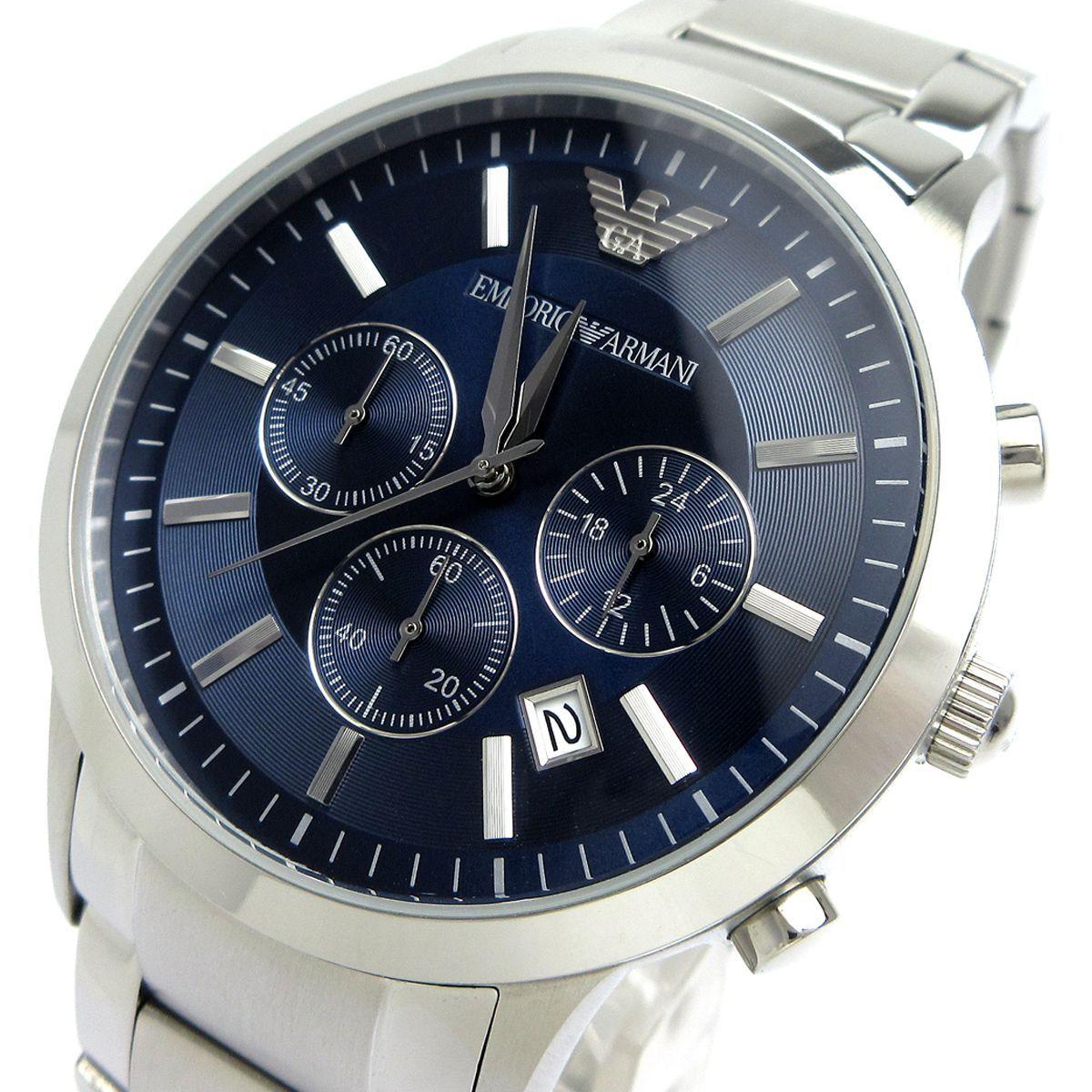 Used Emporio Armani Chronograph Men s Date Navy Dial AR-2448 Watch AR2448 Quartz Working Item