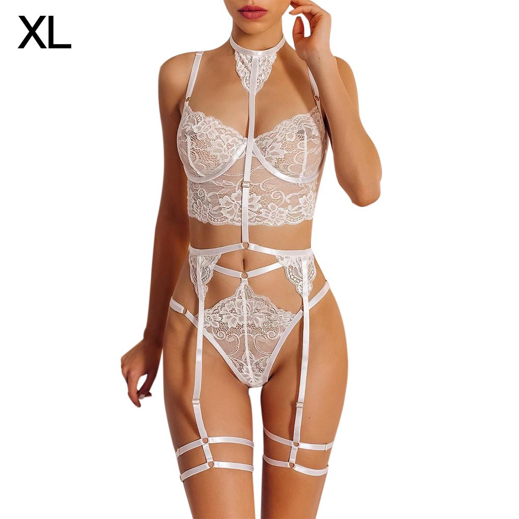 Women Fashion Lace Lingerie Set Garter Belt Bra Panty Bralette Underwear