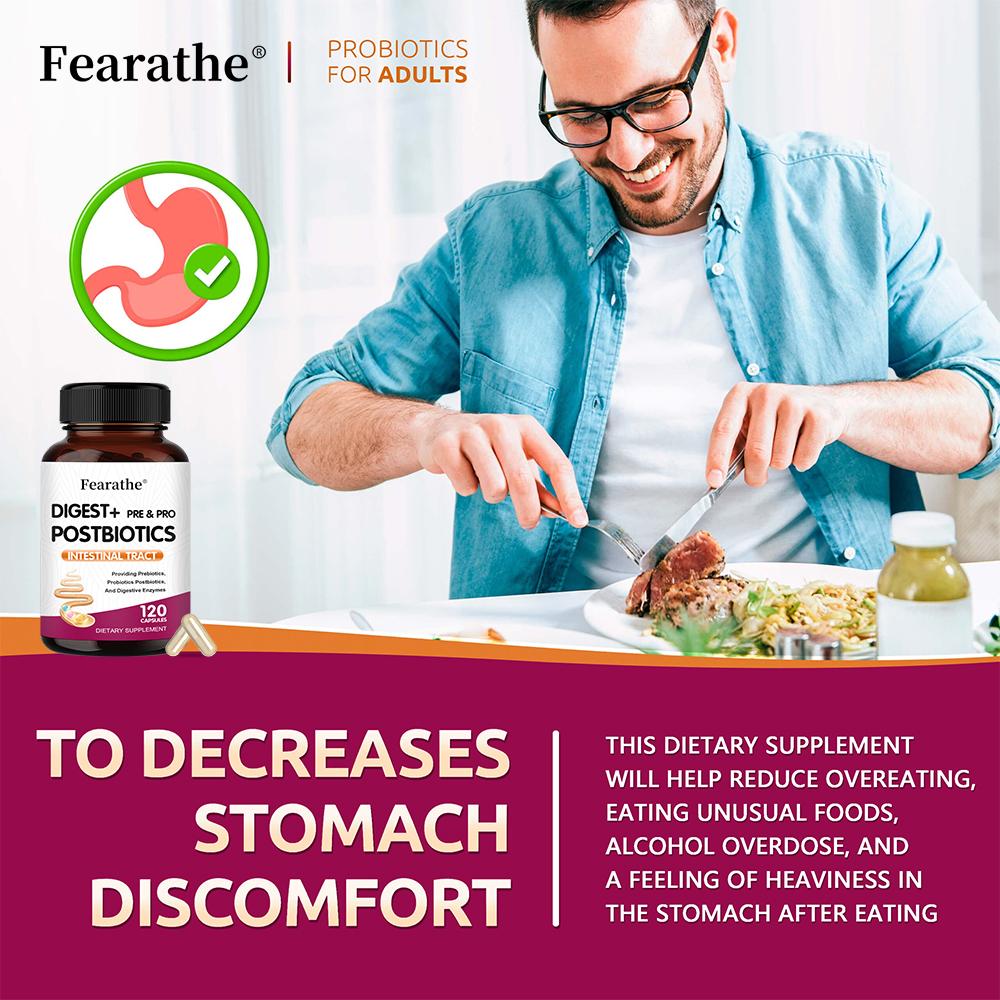 Prebiotic Probiotic Postbiotic Digestive Enzyme Complex Capsules, 120 Vegetable Capsules Dietary Supplement