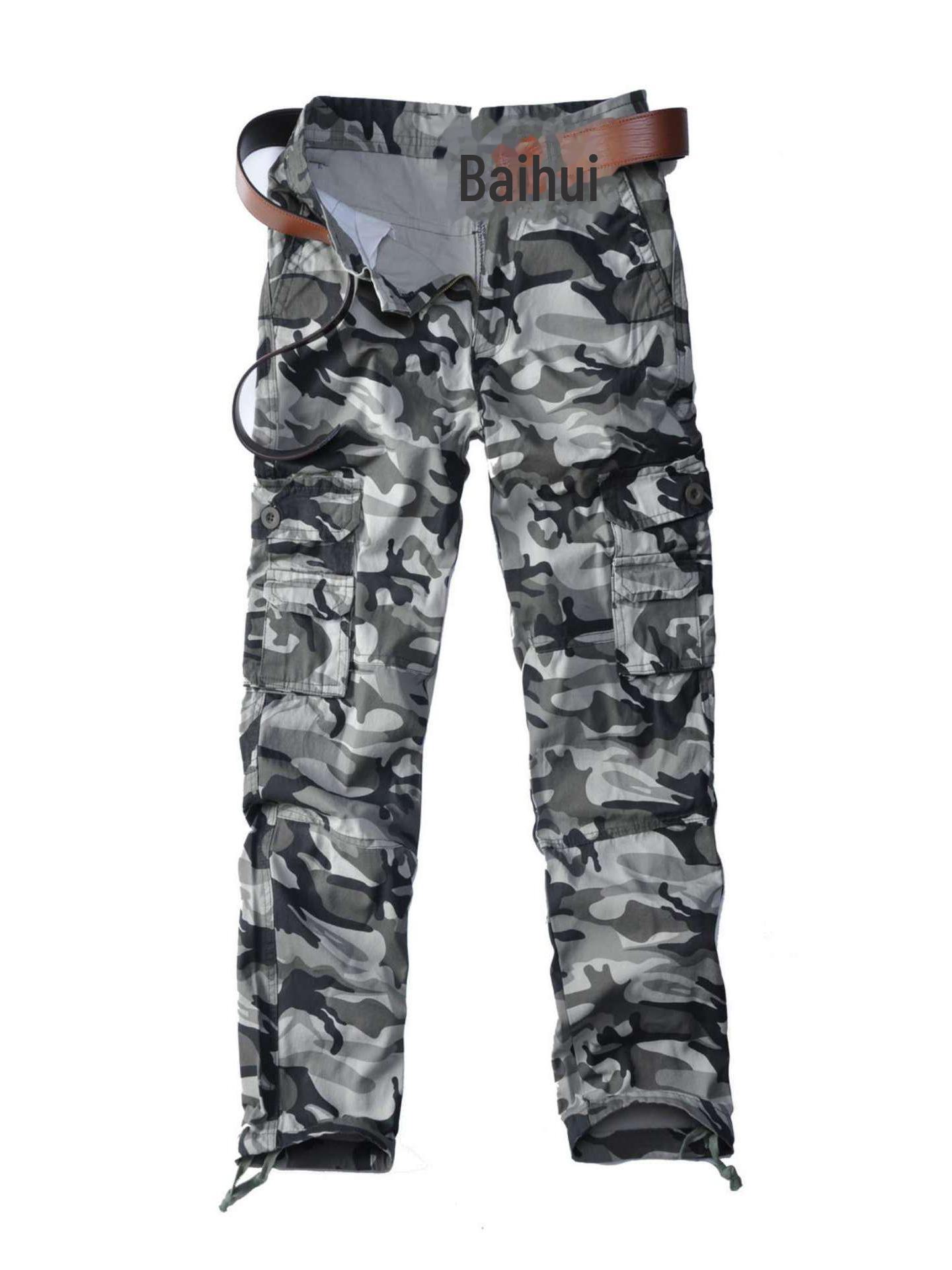 

Чоловічі повсякденні вільні камуфляжні штани з кількома кишенями на відкритому повітрі - спортивні штани великого розміру 40 камуфляжний/сірий колір