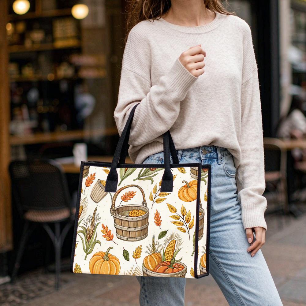 Autumn Pumpkin Pattern Tote Bag Fall Harvest Daily Handbag