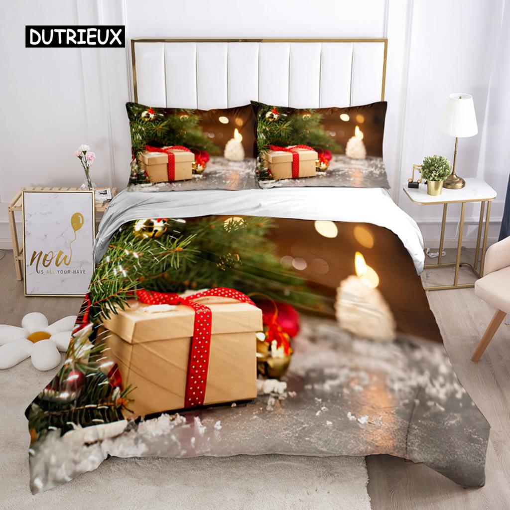 Chirstmas Påslakan Barns sovrum 3D Tecknad Merry Chirstmas Enkelsängset Polyester Jultomten Gott Nytt År påslakan