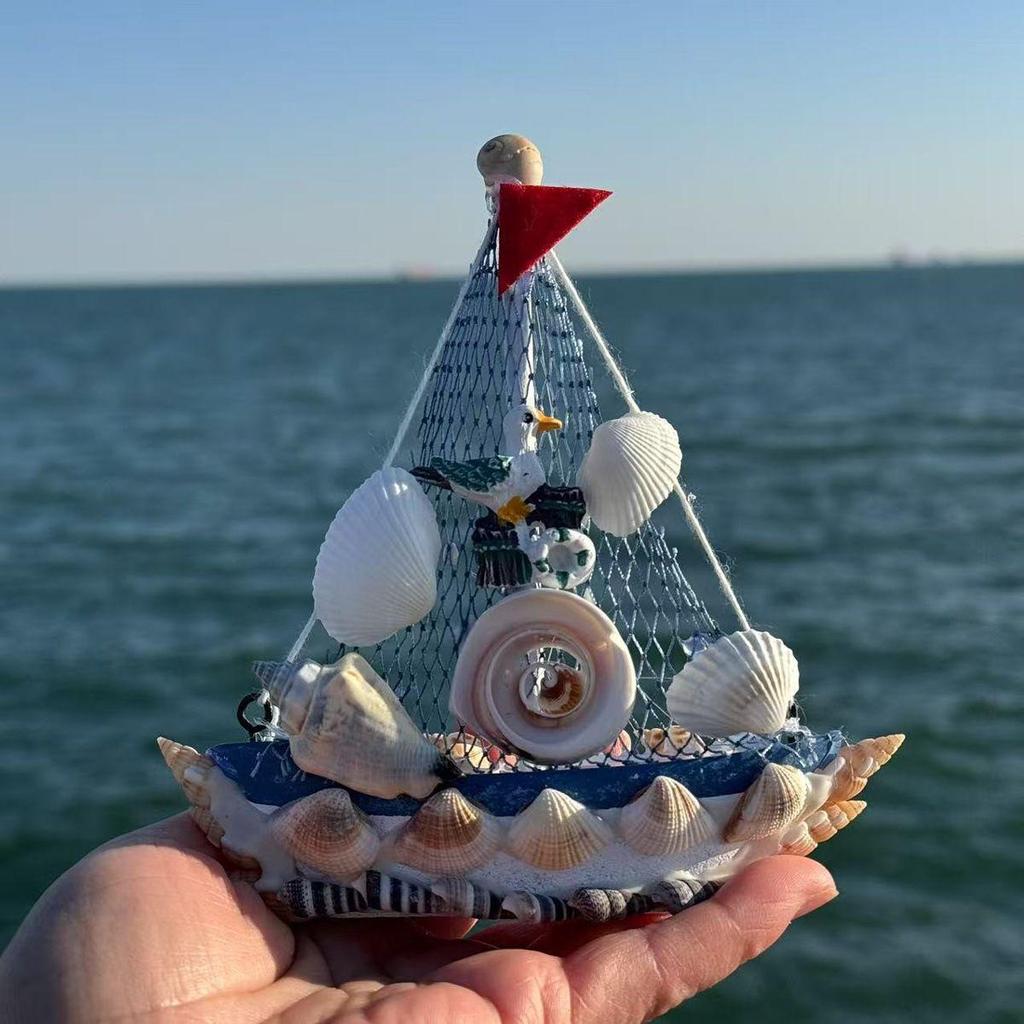 Medelhavssnäckskal Segelbåtsmodell Prydnad - Smooth Sailing Hantverkspresent Souvenir