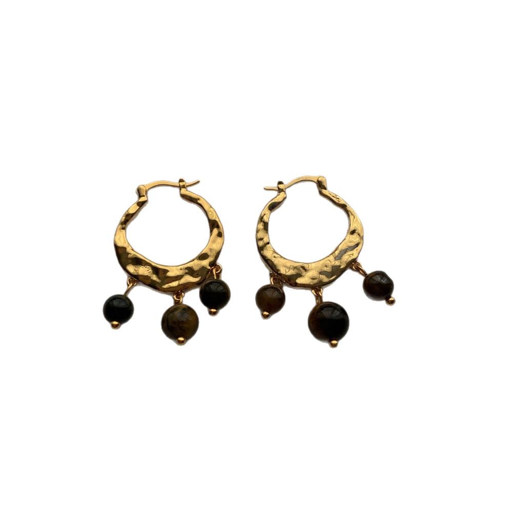 Hammer Gold Ring Geometric Bead String Fringed Earrings Earrings Light Luxury Fashion Exquisite Niche Personality Unique Atmosphere Earrings