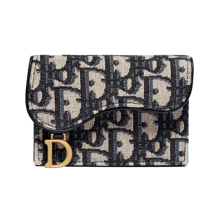 Dior Classic Oblique Embroidered Flap Slim Leather Card Holder Women Accessories Denim-Blue S5610CTZQ_M928