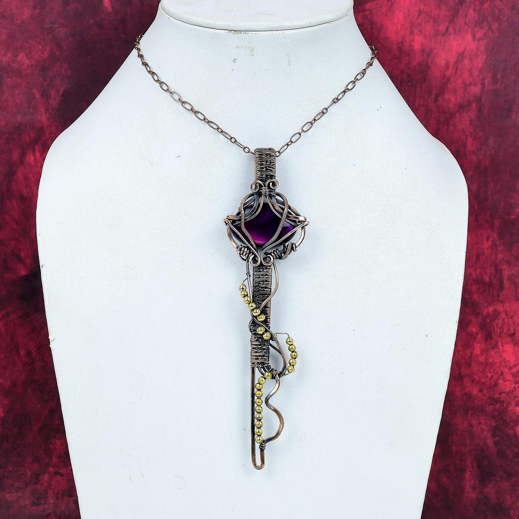 Purple Fire Labradorite Pendant Copper Wire Wrapped Gemstone Pendant Key Pendant Copper Jewelry Handmade Pendant Gifts for Her Wire Jewelry