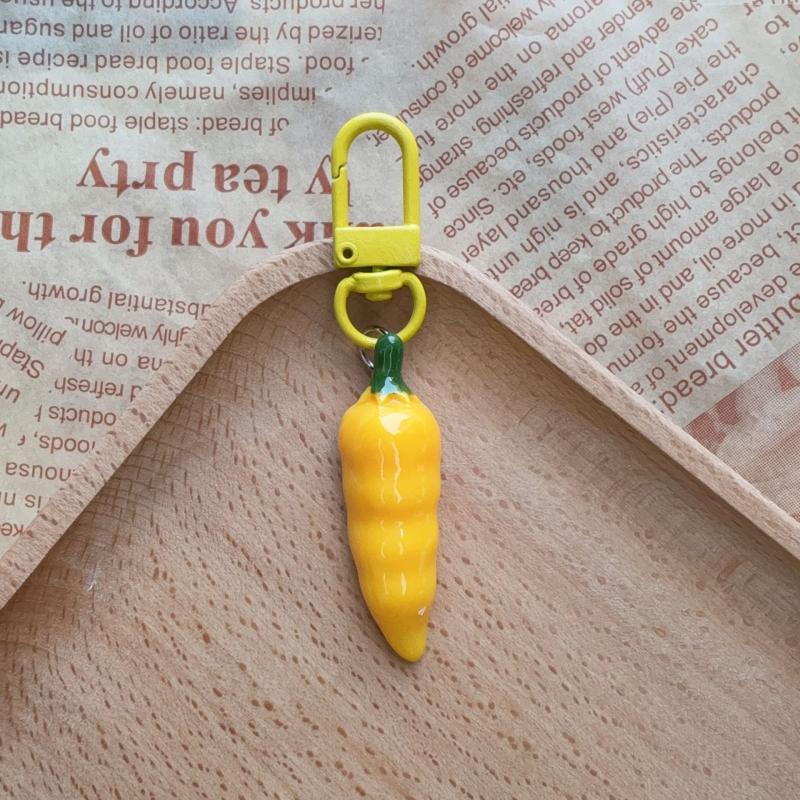 

Resin Cute Colored Pepper Red Chili Keychains Creative Funny Simulation Vegetable Food Pendant Backpack Box Car Key Ring Jewelry жёлтый