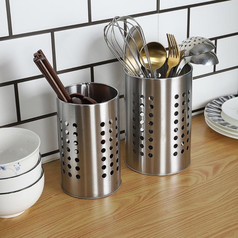 Pack Of 2 Multipurpopse Kitchen Utensils Holders Stainless Steel Chopsticks Tube for Organizing Spoons Spatulas Cutter
