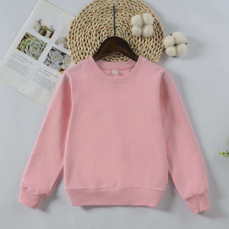 260G Kids Terry Cotton Round Neck Drop Shoulder Sweatshirt - Solid Color, Long Sleeve Pullover.
