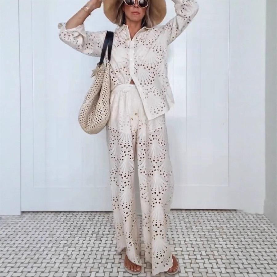 2025 Autumn/Winter European Long-Sleeve Shirt Suit with Loose Holiday Pants