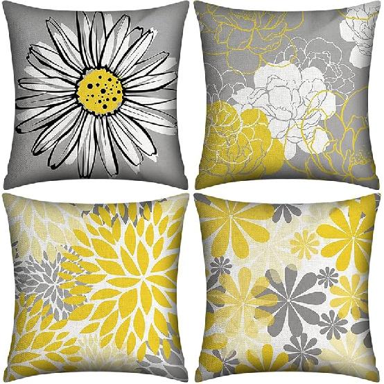 Light Blue Pillow Covers 18x18 Set of 4, Decorative Couch Throw Pillow Cover for Geometric Sofa,Linen Cushion Case Outdoor Home Decoration