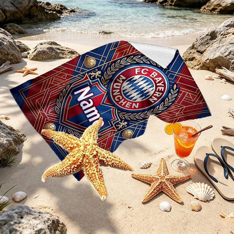Custom Name Personalized FC Bayern Munchen Print Beach Towel, for Trip Camping Beach Party Home Decor, Birthday Gift for Family & Friends